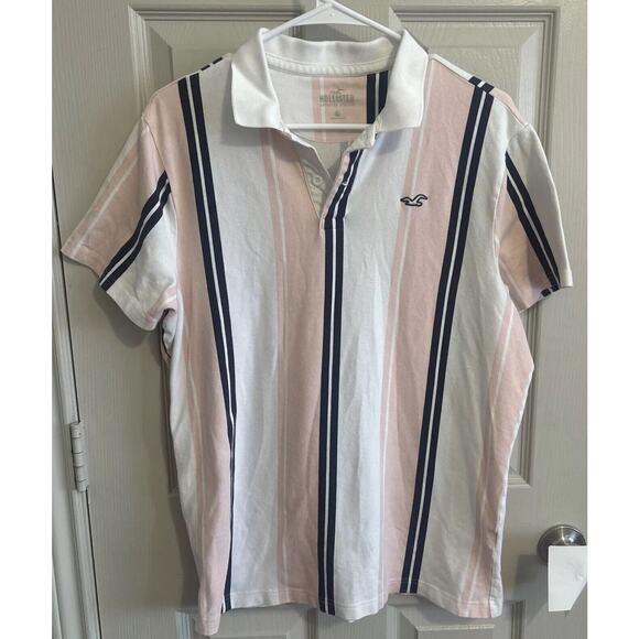 Hollister Other - Hollister Polo Shirt‎ Mens Large Pink Blue White Stretch Collared Preppy (e1)